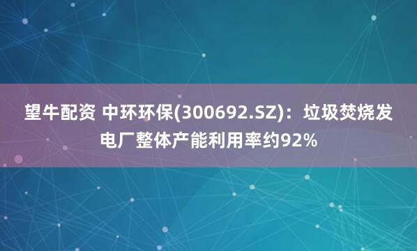 望牛配资 中环环保(300692.SZ)：垃圾焚烧发电厂整体产能利用率约92%