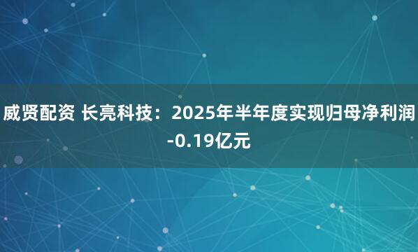 威贤配资 长亮科技：2025年半年度实现归母净利润-0.19亿元